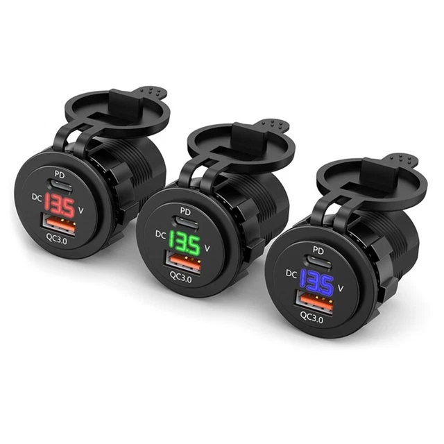 Power Adapter with LED Voltage Display  Type-c 5V 3A Waterproof for Motorcy