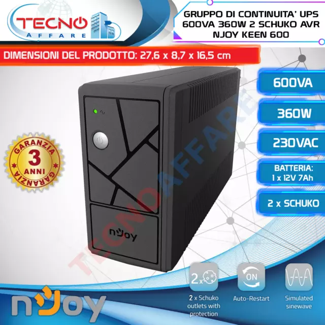 UPS GRUPPO DI Continuità 600VA 360W per PC DVR telecamere con batteria 7Ah  EUR 54,99 - PicClick IT