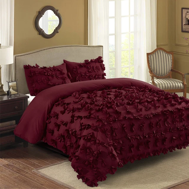 HIG Bedding 3 Piece Butterfly Flower Applique Design Queen & King size comforter