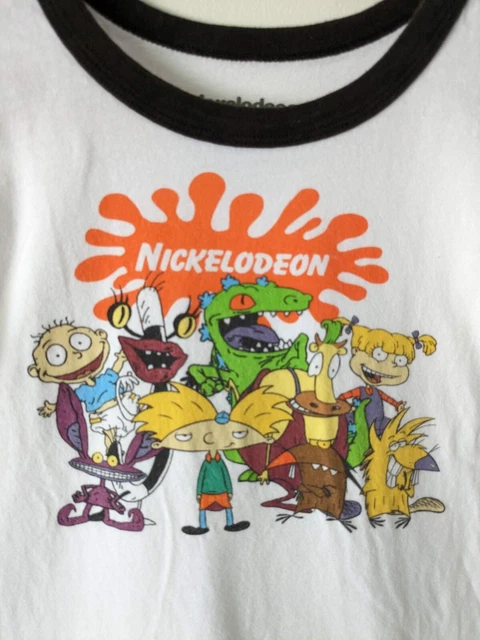 Vintage 90s 'Nickelodeon' RETRO Hey Arnold! Real Monsters Rugrats Cartoon Grey Graphic T-Shirt L XL