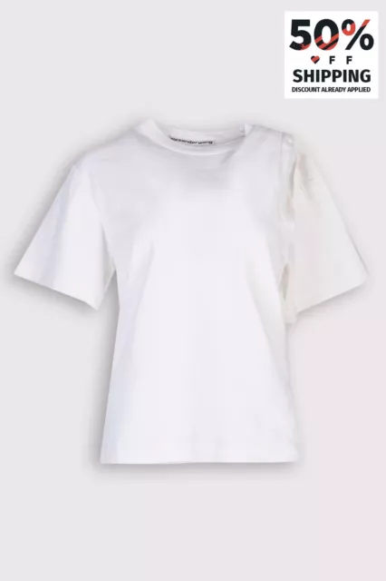 RRP€442 ALEXANDER WANG T-Shirt Size S White Cut Out Draped Pleats Short Sleeve