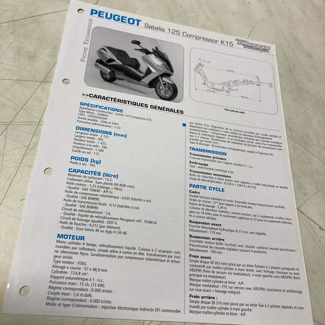 Peugeot Satelis 125 Compressore K15 2006 2007 Scheda Tecnica Moto Prop Scooter