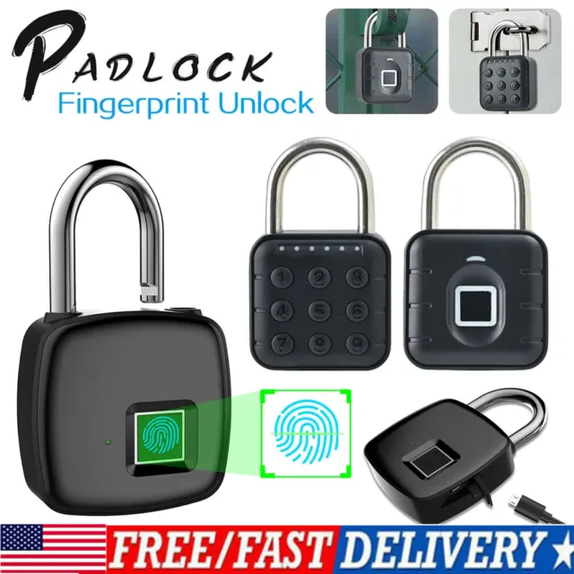 Waterproof Smart Fingerprint Door Lock Keyless Padlock Security USB Rechargeable