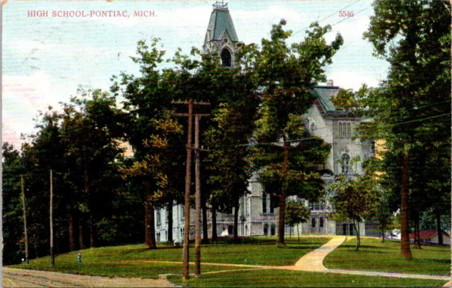 1907, High School, PONTIAC, Michigan Postcard - A.C. Bosselman