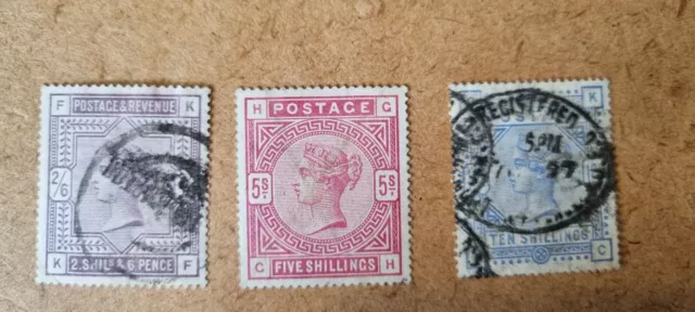 Gb Queen Victoria Used Stamps, 1883-84, 2/6, 5/- & 10/-, Job Lot ,