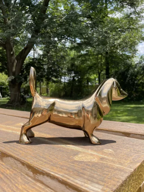 Vintage Large 10" Long, Brass Gold Dachshund Weiner Pointer Dog, Decor, Figurine