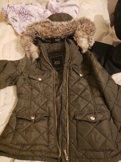 girls khaki 9-10yrs old river island  padded  winter jacket excellent condition