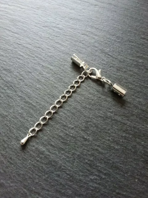 5 Silver Plated Crimp End Sets for 4mm to 4.5mm Cord with 12mm Clasp & Extender