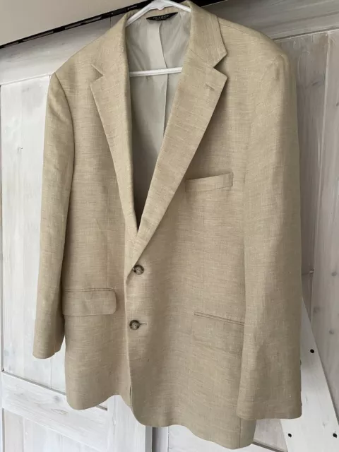 Jos A Bank Linen Wool Sport Coat Mens 48R Taupe Wheat Blazer