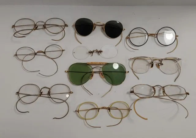 Antique Group Lot Of 10 Gold Filled GF Eye Glasses / Sunglasses