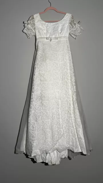 VINTAGE 1960S MOD White Lace Chiffon Wedding Dress Short Sleeve Bridal ...