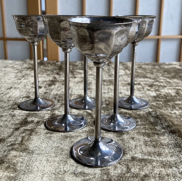 Vintage Set of 6 Silver Plated Cordial Cups Hallmarked From Methodist Church
