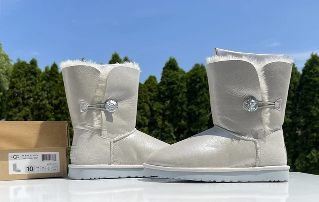 Ugg Bailey Button Bling I Do White Boot Women Size 10 New With Original Box