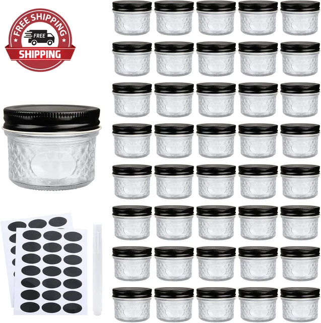 4 Oz Glass Jars with Lids（Black）,Small Clear Canning Jars for Caviar,Herb,Jelly,