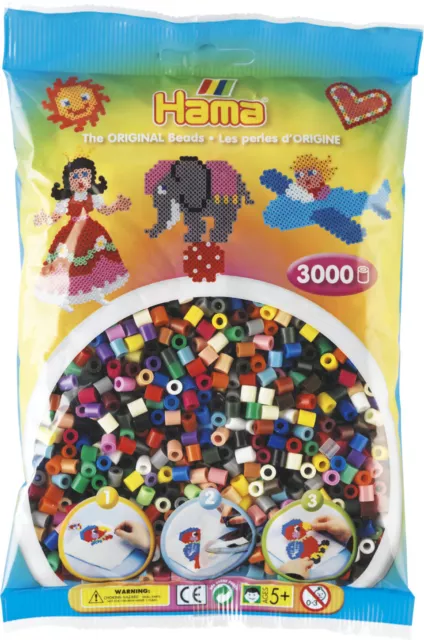 Hama 3000 Midi Bügelperlen 201-67 Mix 22 Grundfarben Ø 5 mm Perlen Steckperlen