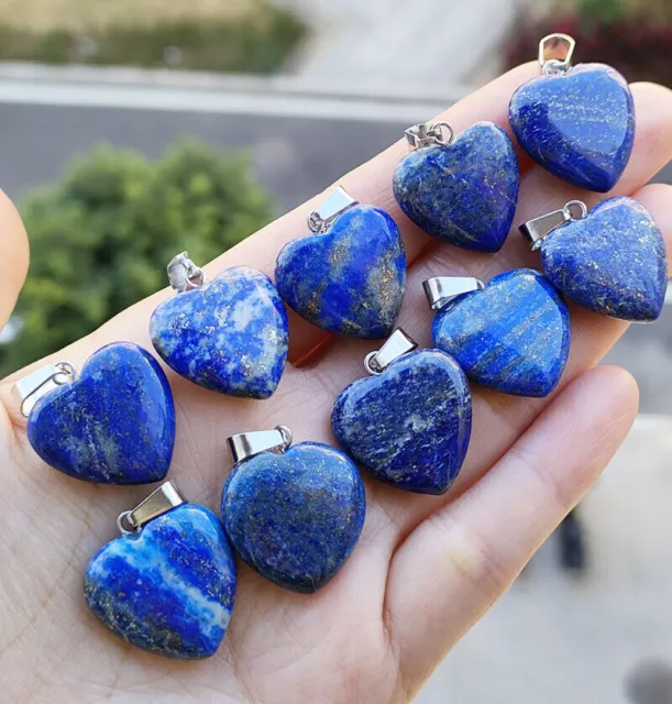 10pcs Lapis Lazuli Gems stone Heart Pendants Chakra Reiki Healing Amulet