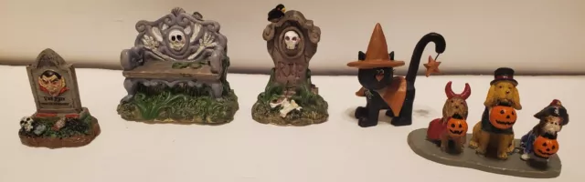 2 Lemax Halloween Spooky Town Figures And Ohers Lot of 5  Fairy Garden Figurine