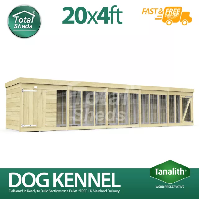 Dog Kennel & Run 20ft x 4ft Fully Pressure Treated Tanalised Timber Delivery