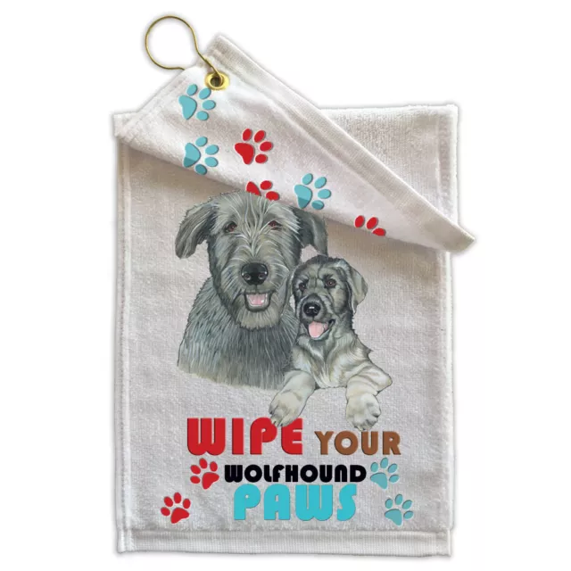 Irish Wolfhound Paw Wipe Towel 11" x 18" Grommet with Clip