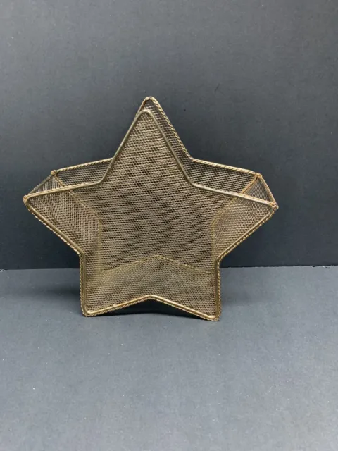 Vintage Metal Woven Star  Basket 7 X 7” Country Cottage Core