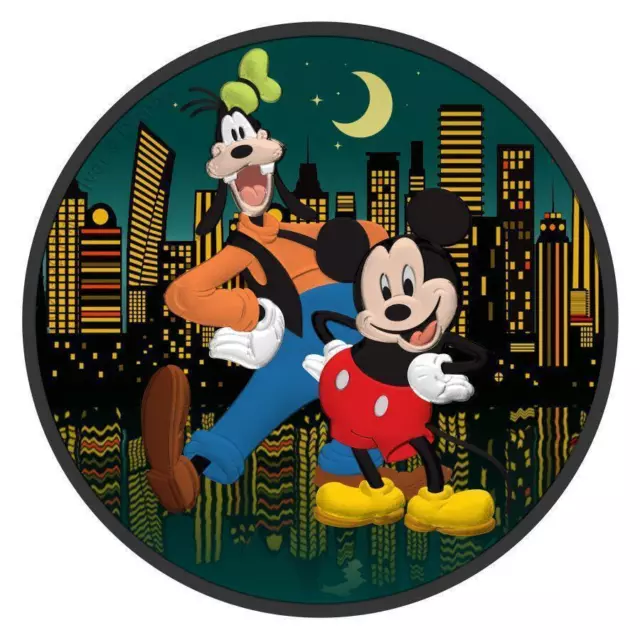Niue Islands 2021 2 $ Disney - Mickey & Goofy Night City 1 Oz Silver Coin