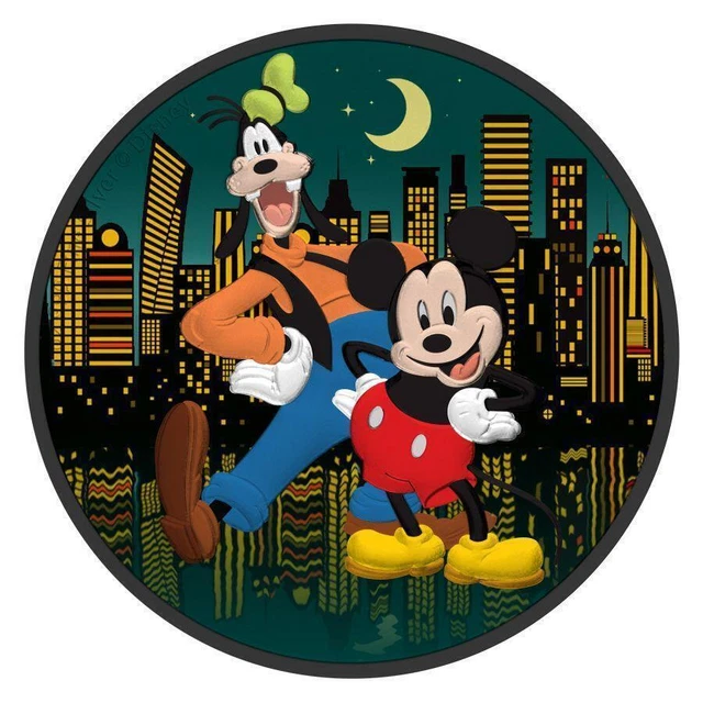 Niue Islands 2021 2 $ Disney - Mickey & Goofy Night City 1 Oz Silver Coin