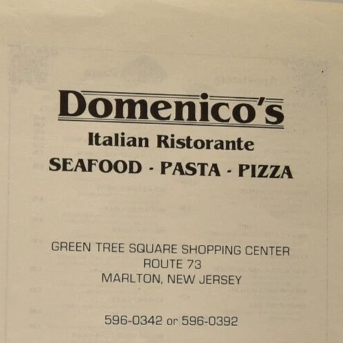 1980S DOMENICO'S SEAFOOD Pasta Pizza Italian Restaurant Menu Marlton