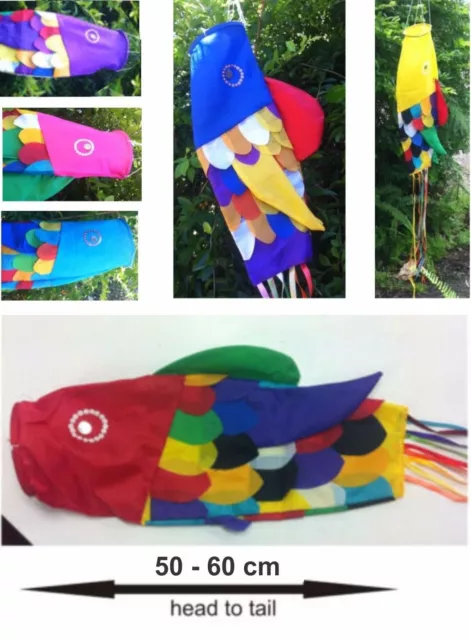 BALI FLAG WIND SOCK, LARGE FISH WINDSOCK KITE  Assorted Colours, Garden Pontoon