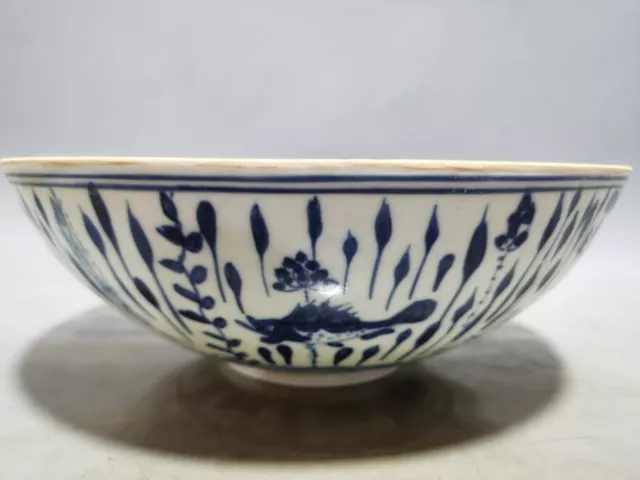 Old Chinese Blue & White porcelain Painted fish algae bowl 6264