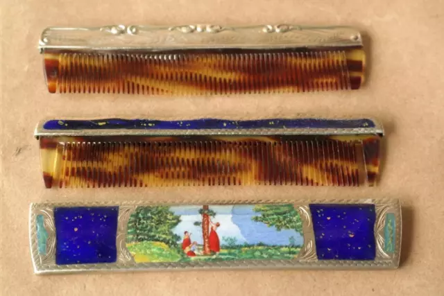 Antique Faux Tortoise shell Combs (2) and case