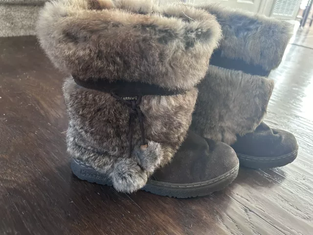 BEARPAW TAMA II Suede Rabbit Fur Boots Women s Size 10 58.00 PicClick