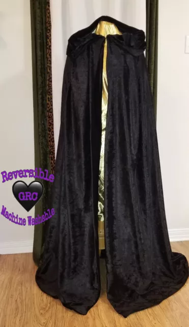 Black Unlined Adult Crushed Velvet Cloak Pagan Witch Vampire Renfaire