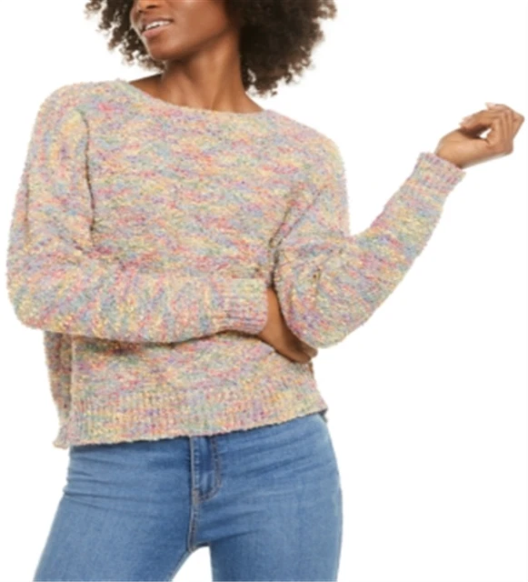 ULTRA FLIRT Women's Knit Speckle Long Sleeve Jewel Neck Sweater Gray Size S
