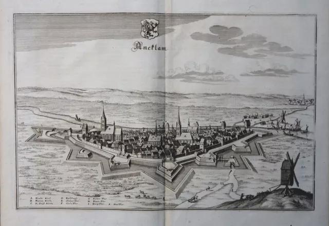 Hansestadt Anklam Mecklenburg Vorpommern Kupfer Merian Topographia Wappen 1652