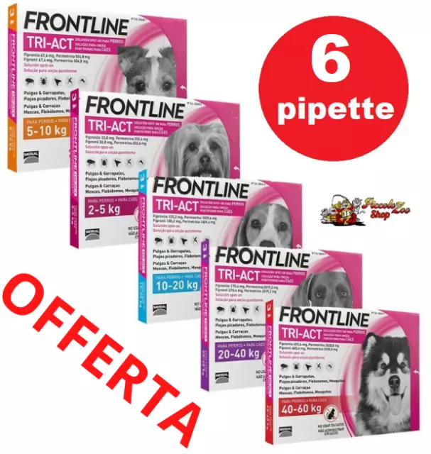 Frontline Tri-Act 6 pipette antiparassitari cane 2-5/5-10/ 10-20/ 20-40/ 40-60kg