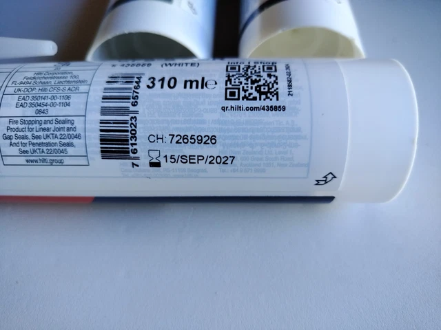 HILTI FIRESTOP ACRYLIC Sealant cfs-s acr White 310ml. X 3 Brand New BBD ...