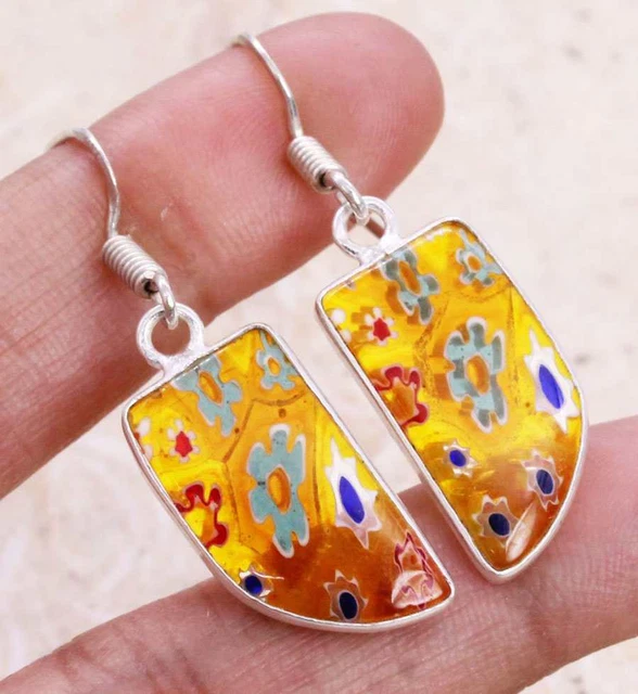 Dichroic Glass 925 Silver Plated Handmade Earrings of 1.5" Ethnic Gift