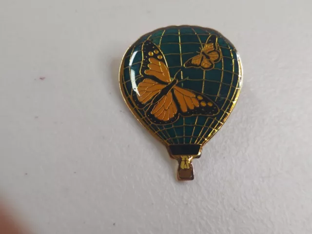 Vintage Hot Air  balloon butterfly enamel pin lapel tie tack