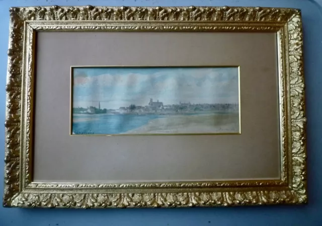HARPIGNIES: aqua. 1858 "View of Nevers", signed, located, dated, frame, expertise