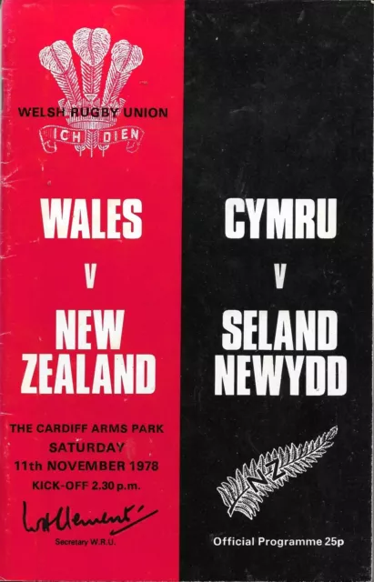 Rugby Union Programme - Wales v New Zealand - 11/11/1978