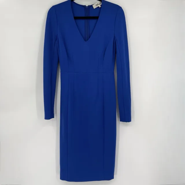 Diane Von Furstenberg Womens Dress Blue Size 4 V Neck Long Sleeve Stretch Sheath