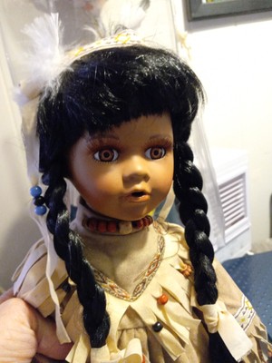 Emerald Doll Collection Porcelain Native American Indian Girl Doll  16 w/ Stand