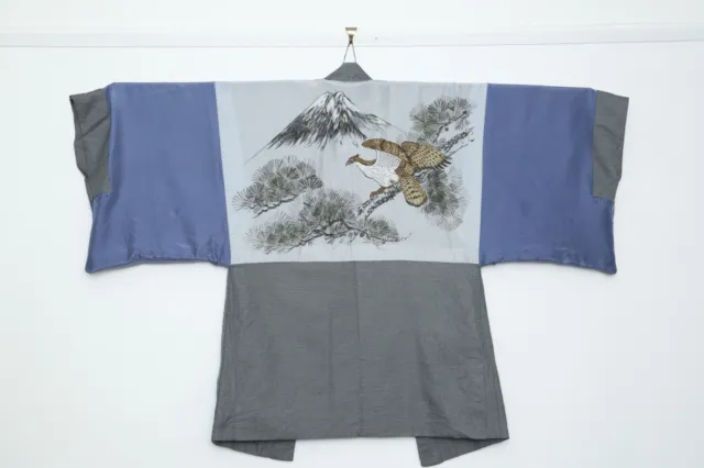 Kimono Haori da uomo giapponese dipinto a mano fodera aquila di seta tradizionale