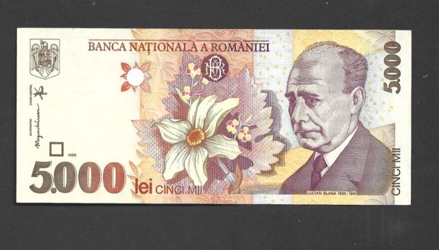 5000 Lei  Extra Fine Banknote From Romania 1998  Pick-107