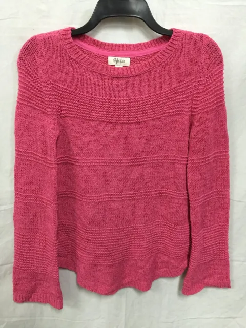 Style & Co. Women's Mixed-Stitch Crew-Neck Sweater Berry Punch M