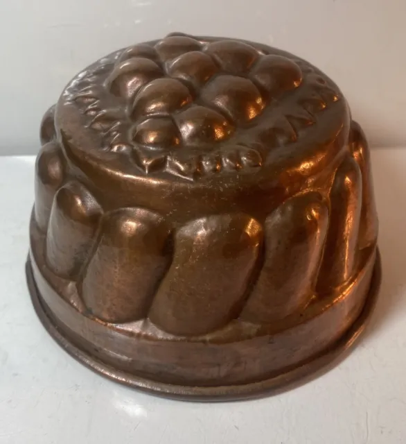 Antique Primitive Copper Tin Lined Food Pudding Jello Mold Grape Cluster Design