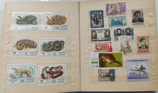 Sowjetisches Album mit Briefmarken, Tschechoslowakei, Bulgarien, UdSSR, USA...
