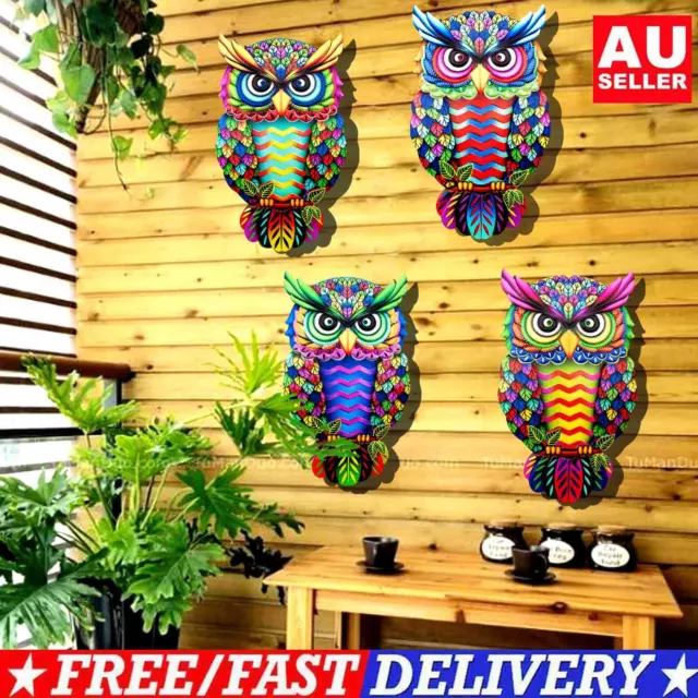 Garden Hanging Ornament Metal Art Owl Wall Decor Colorful Iron Art Owl Sculpture