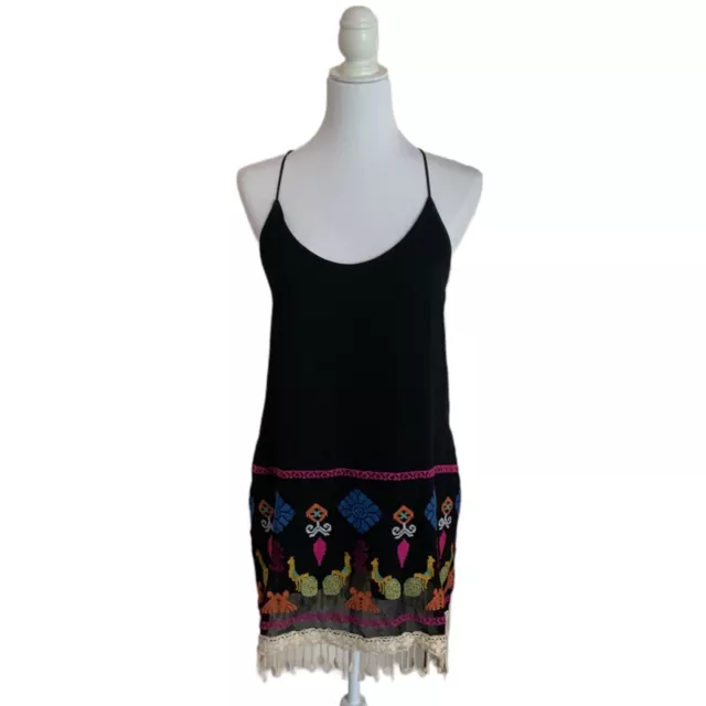 VaVa Black Dress S Small Short Mini Boho Evening Embroidered