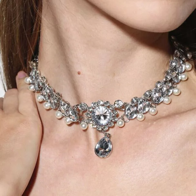 Bib Women Jewelry Pendant Necklace Choker Fashion Chunky Crystal Chain Statement
